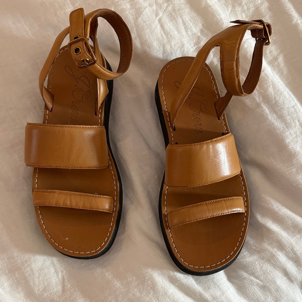 J.Crew Tan Leather Ankle-Strap Sandals 7.5 style# BE797 docs